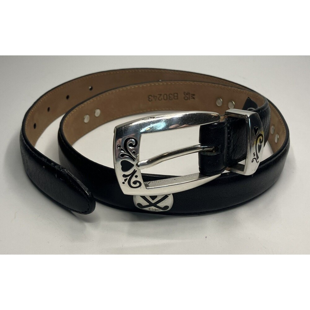 Brighton Golf Belt Women's Sz 30 Black Leather Silver Plate Buckle Made In USA